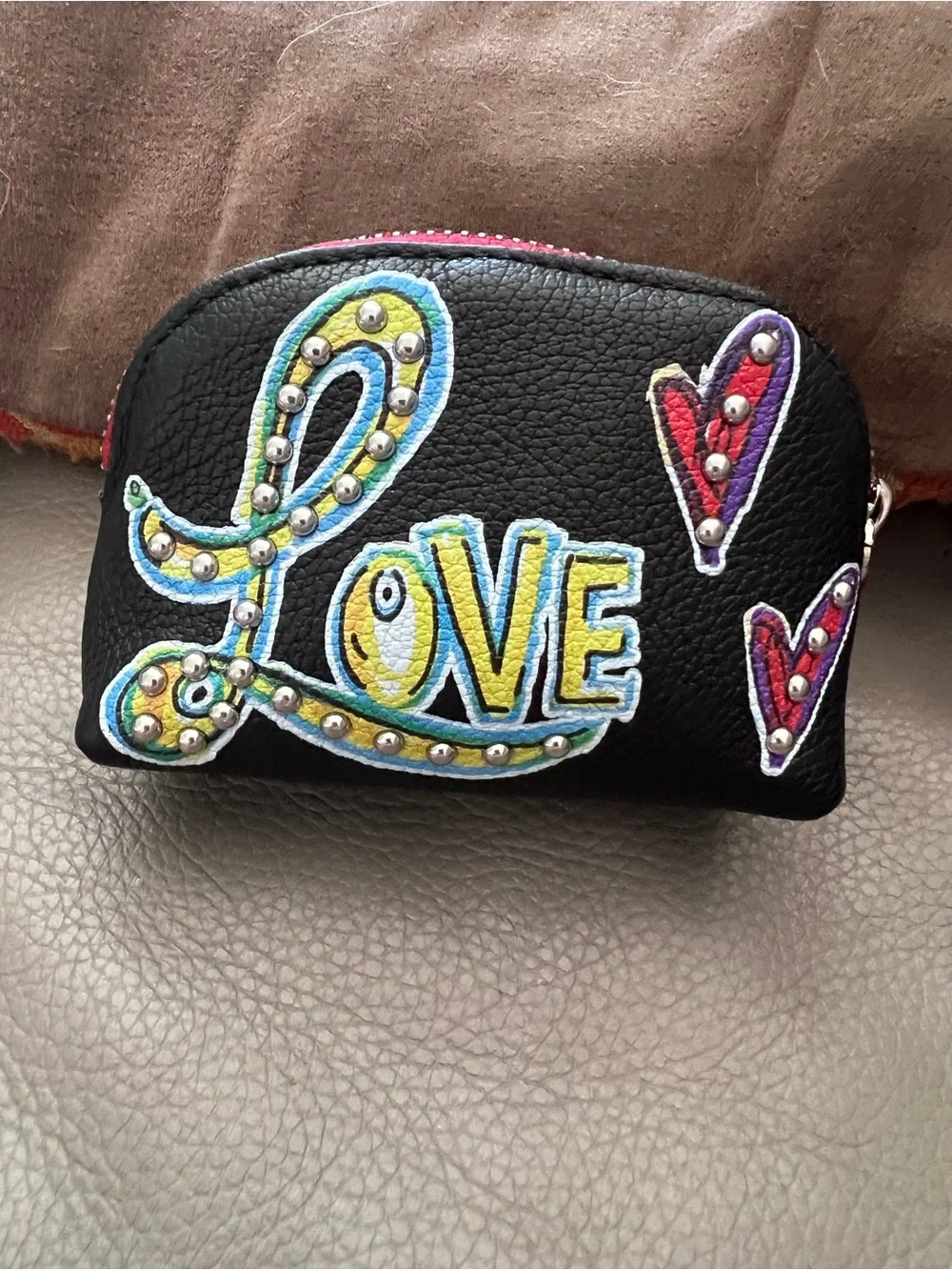 Brighton Black 'LOVE' Studded Cosmetic Pouch with Colorful Accents